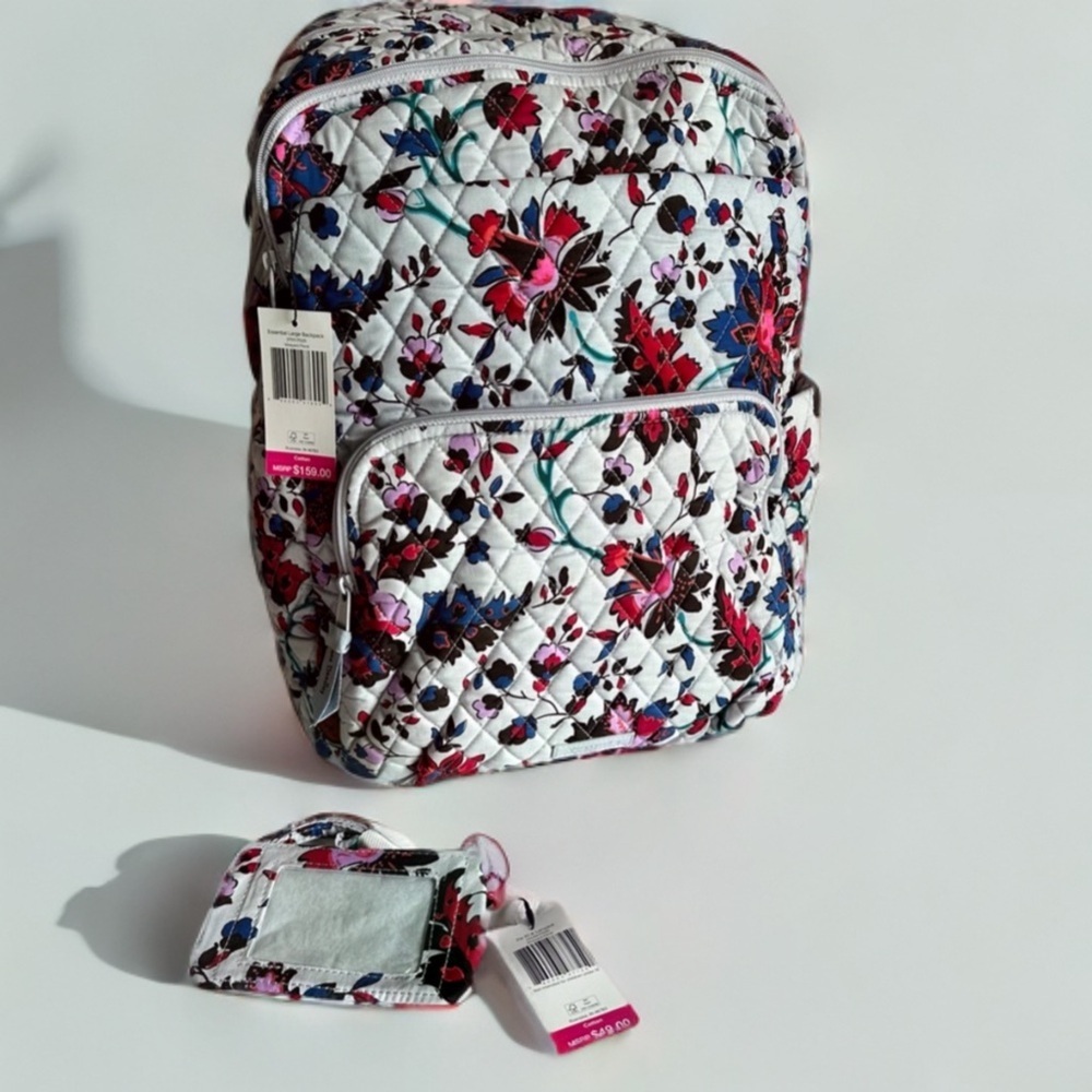 Set Vera Bradley Essential Large Backpack  Vineyard Floral, Zip ID & Lanyard NWT